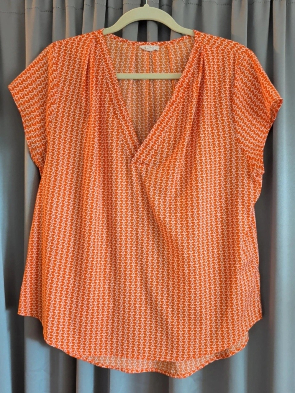 Anthropologie Orange Printed V-Neck Short Sleeve Blouse